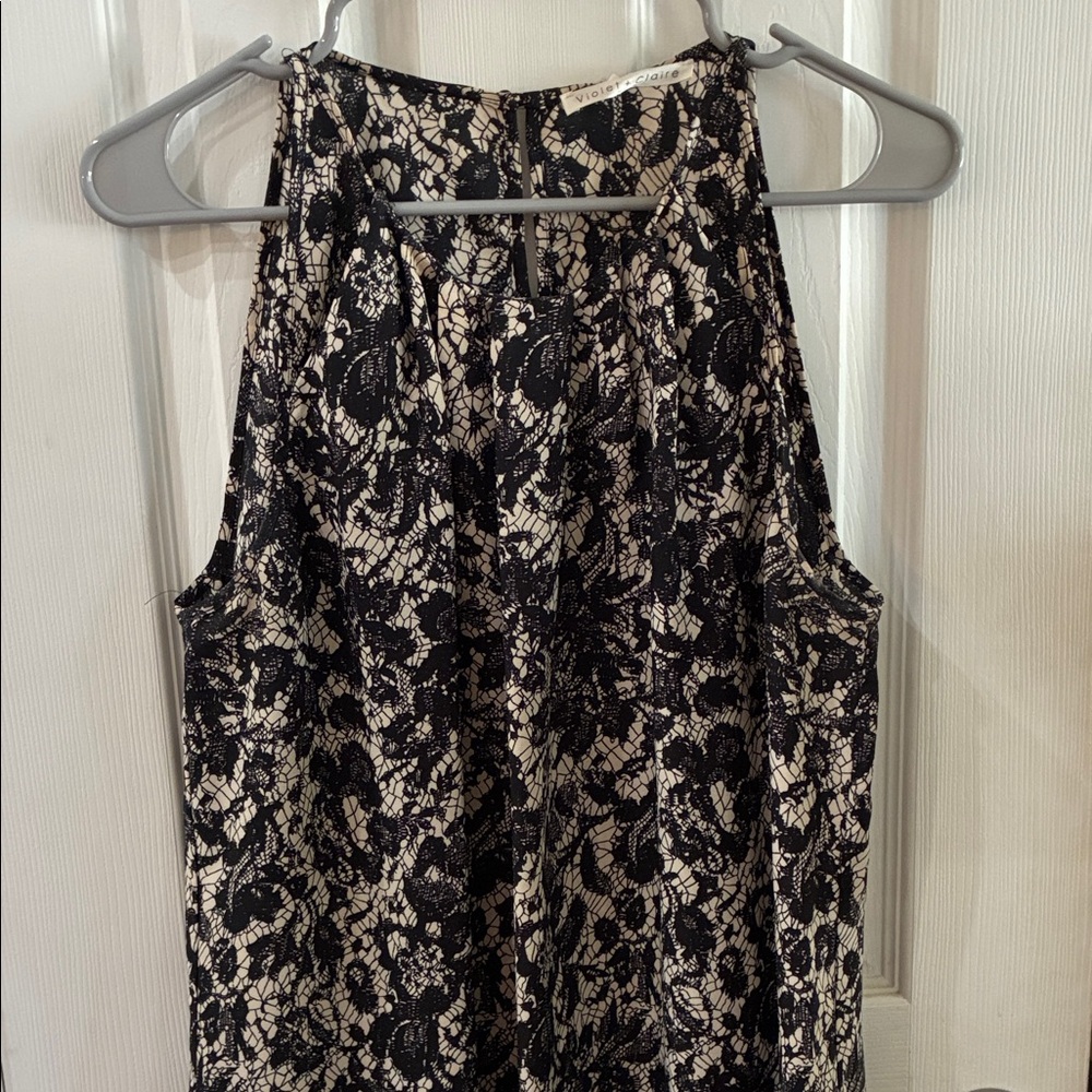Violet & Claire Black and Cream Sleeveless Lace Top